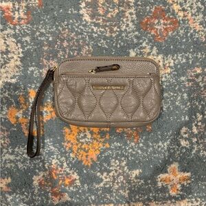 Vera Bradley Quilted Taupe Leather Wristlet with Gold Hardware